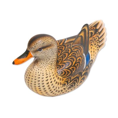 Alternate image for Hand Painted Wood Female Mallard Duck Statuette from Bali Elegant Mallard