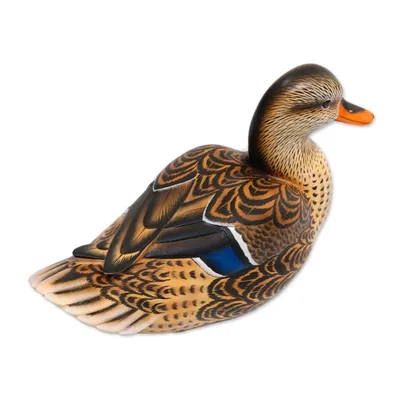 Alternate image for Hand Painted Wood Female Mallard Duck Statuette from Bali Elegant Mallard