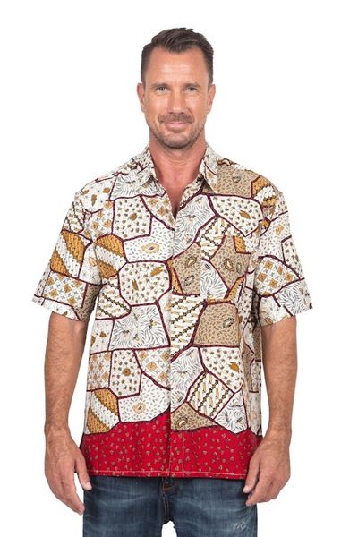 Alternate image for Mens Short Sleeve Cotton Batik Button Shirt with Pocket Island Classic