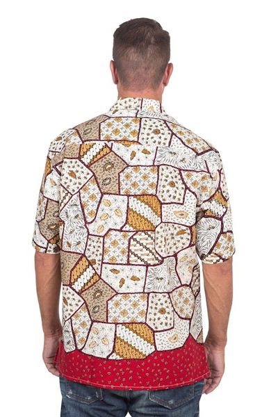 Alternate image for Mens Short Sleeve Cotton Batik Button Shirt with Pocket Island Classic