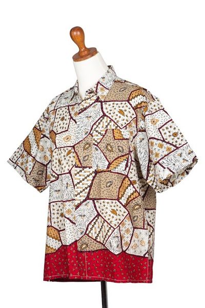 Alternate image for Mens Short Sleeve Cotton Batik Button Shirt with Pocket Island Classic