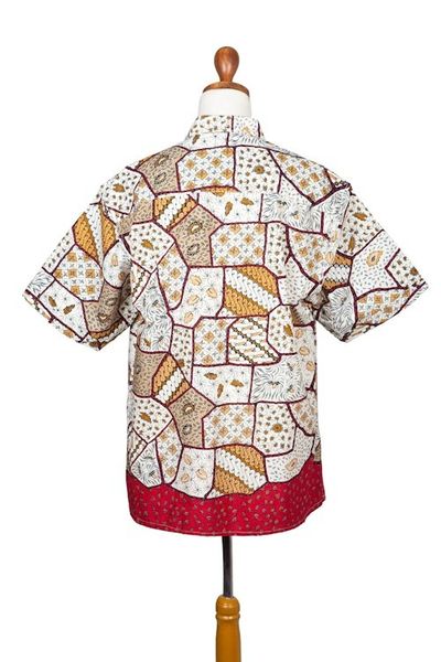 Alternate image for Mens Short Sleeve Cotton Batik Button Shirt with Pocket Island Classic