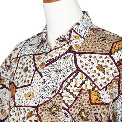 Alternate image for Mens Short Sleeve Cotton Batik Button Shirt with Pocket Island Classic
