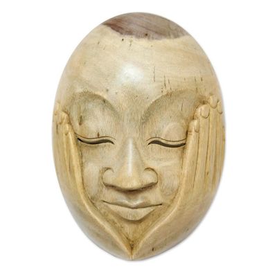 Alternate image for Hibiscus Wood Wall Mask Hear No Evil