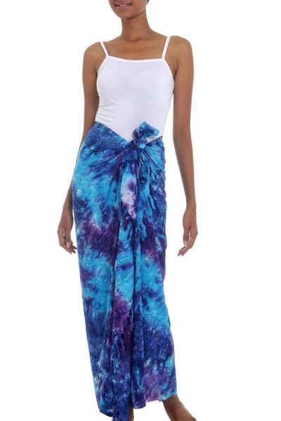 Alternate image for Rayon Tied Dyed Sarong in Assorted Shades of Blue and Purple Sea Glass