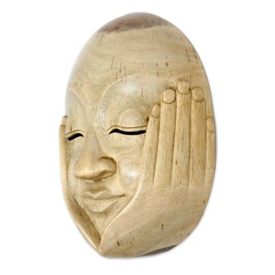 Alternate image for Hibiscus Wood Wall Mask Hear No Evil