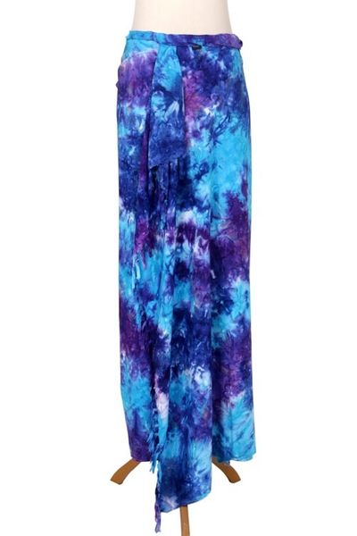 Alternate image for Rayon Tied Dyed Sarong in Assorted Shades of Blue and Purple Sea Glass