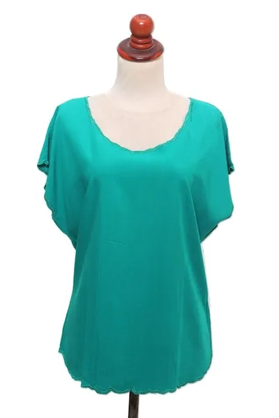 Alternate image for Green Short-Sleeved Rayon Blouse Timeless Tee in Green