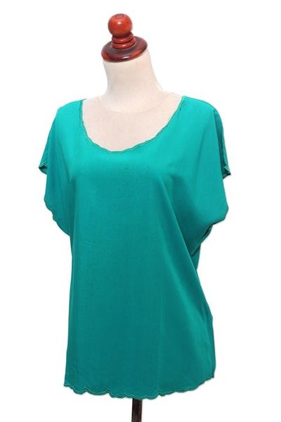 Alternate image for Green Short-Sleeved Rayon Blouse Timeless Tee in Green