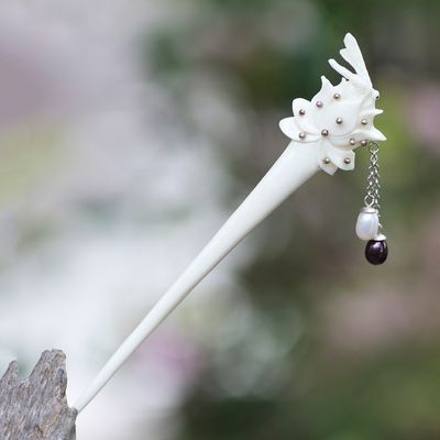 Alternate image for Bone and Cultured Pearl Dragonfly Hair Pin from Bali Dragonfly Home