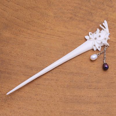 Alternate image for Bone and Cultured Pearl Dragonfly Hair Pin from Bali Dragonfly Home