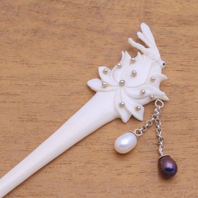 Alternate image for Bone and Cultured Pearl Dragonfly Hair Pin from Bali Dragonfly Home