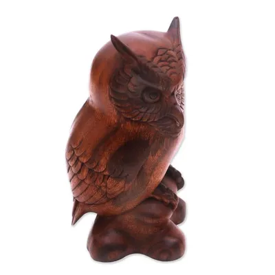 Alternate image for Fair Trade Wood Bird Sculpture Crested Owl
