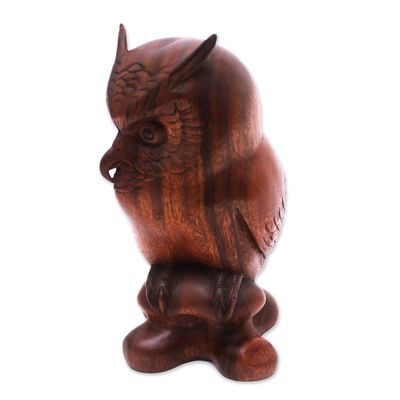 Alternate image for Fair Trade Wood Bird Sculpture Crested Owl