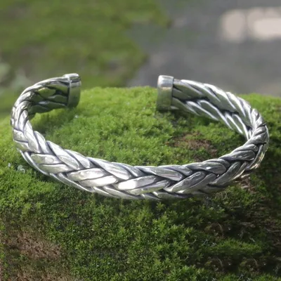 Alternate image for Mens Modern Sterling Silver Cuff Bracelet Flowing Water