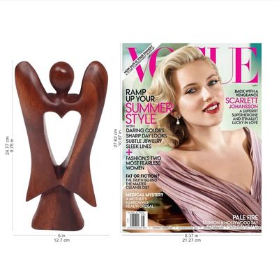 Alternate image for Hand Carved Wood Figurine of an Angel with Heart Feature Heart of an Angel