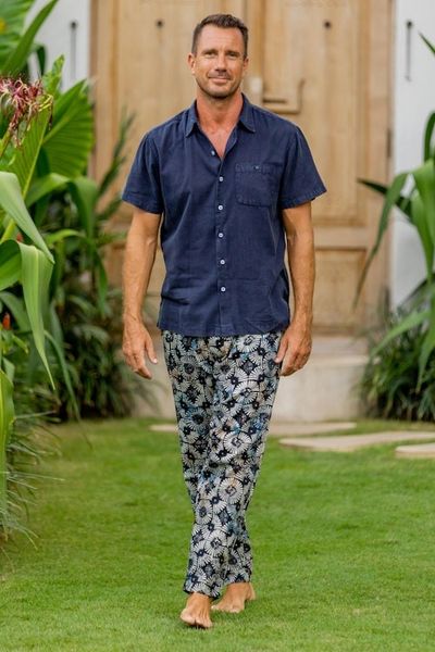 Alternate image for Circular Motif Mens Cotton Lounge Pants from Bali Dawn Fireworks