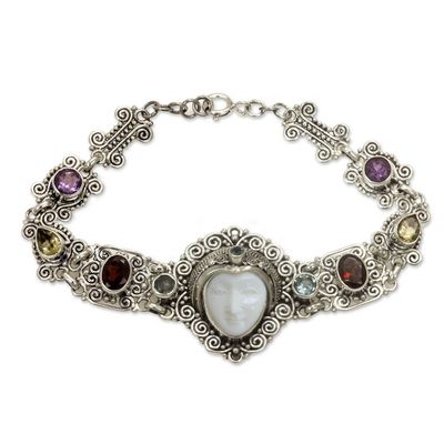 Alternate image for Multi-gemstone and Carved Bone Link Bracelet from Bali Noble Lady