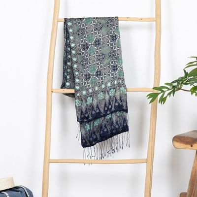 Alternate image for Fair Trade Batik Silk Patterned Blue Shawl Java Starlight