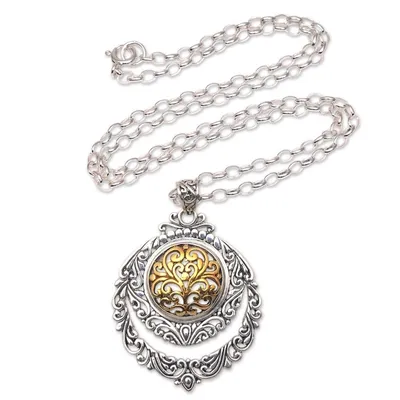 Alternate image for Patterned Gold Accented Sterling Silver Pendant Necklace Jungle Roots