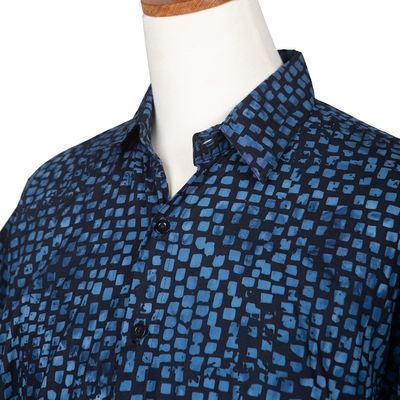 Alternate image for Mens 100 Cotton Navy Short Sleeve Batik Shirt Pixel Play