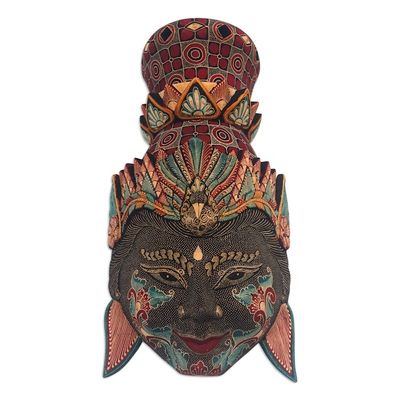 Alternate image for Handcrafted Batik Pule Wood Rama Mask with Bird Detail Powerful Rama