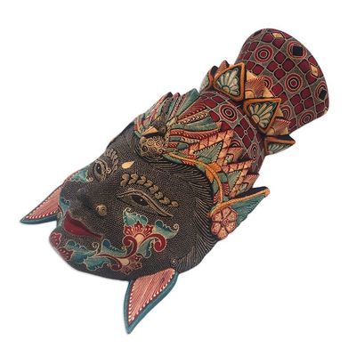 Alternate image for Handcrafted Batik Pule Wood Rama Mask with Bird Detail Powerful Rama