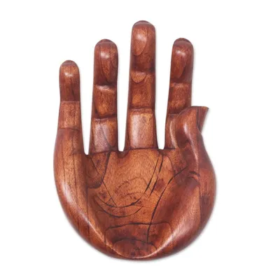 Alternate image for Signed Handcarved Wood Hand Sculpture from Bali Praise and Gratitude