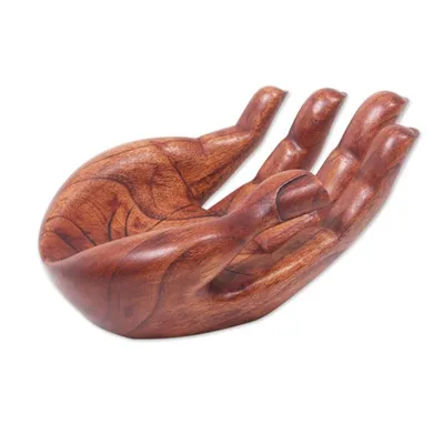 Alternate image for Signed Handcarved Wood Hand Sculpture from Bali Praise and Gratitude