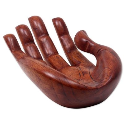 Alternate image for Signed Handcarved Wood Hand Sculpture from Bali Praise and Gratitude
