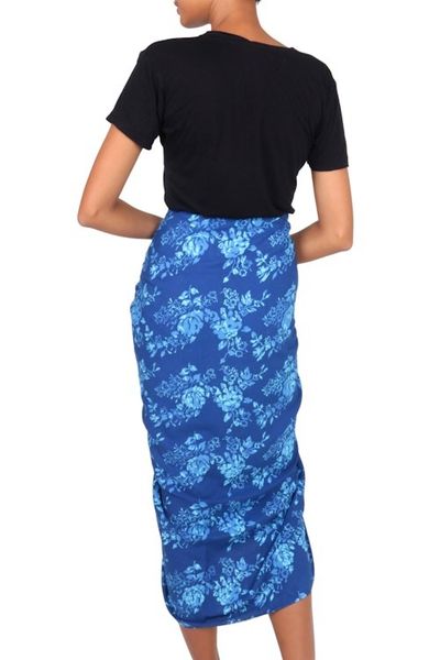 Alternate image for Hand Stamped Blue Batik Sarong in 100 Rayon Blue Rose