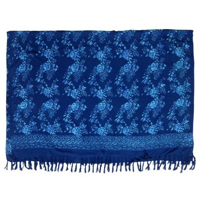 Alternate image for Hand Stamped Blue Batik Sarong in 100 Rayon Blue Rose