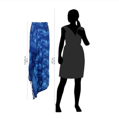Alternate image for Hand Stamped Blue Batik Sarong in 100 Rayon Blue Rose