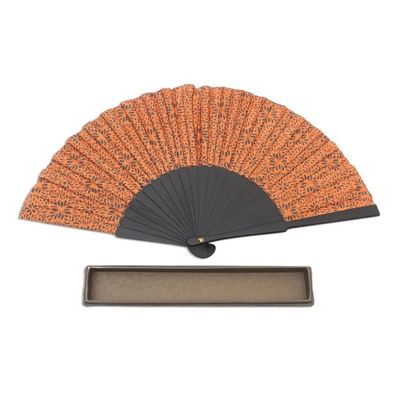 Alternate image for Hand Crafted Orange Batik Silk Fan Aster Orange