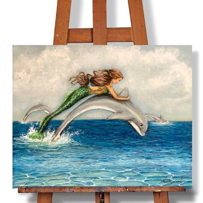 Alternate image for Mermaid and Dolphin Acrylic Painting