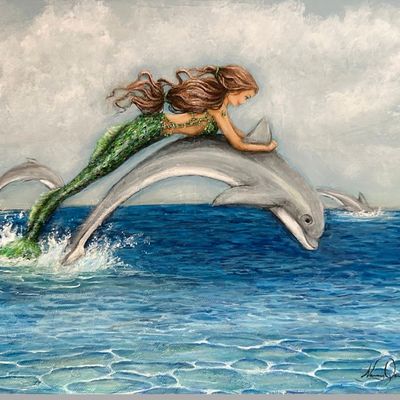 Alternate image for Mermaid and Dolphin Acrylic Painting