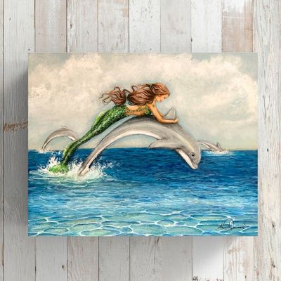Alternate image for Mermaid and Dolphin Acrylic Painting