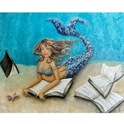 Alternate image for Mermaid Reading under the sea textured painting