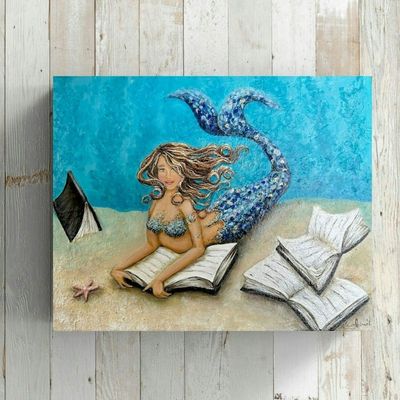 Alternate image for Mermaid Reading under the sea textured painting