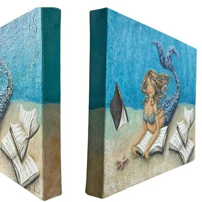 Alternate image for Mermaid Reading under the sea textured painting
