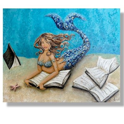 Alternate image for Mermaid Reading under the sea textured painting