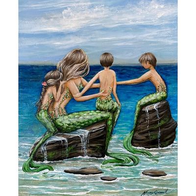 Alternate image for Mermaid Family Seascape Acrylic Painting