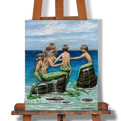 Alternate image for Mermaid Family Seascape Acrylic Painting