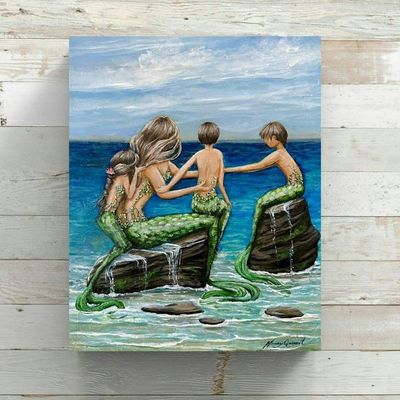 Alternate image for Mermaid Family Seascape Acrylic Painting