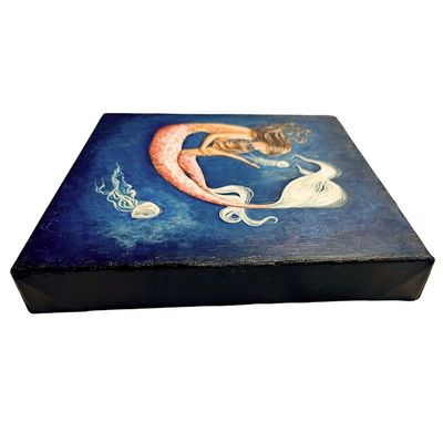 Alternate image for Navy Mermaid Mother and Daughter Acrylic Painting