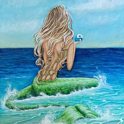 Alternate image for Mermaid at Sea Acrylic Painting