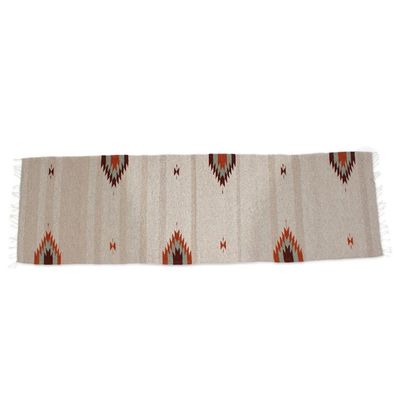 Alternate image for Handwoven Geometric Grey and Brown Zapotec Wool Runner 2x6 Chocolate Gleams