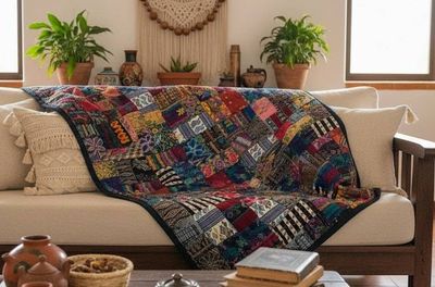 Alternate image for Mixed Huipile Hand-Woven Lap Blanket or Throw