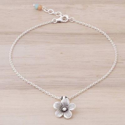 Alternate image for Handmade Quartz and Silver Floral Anklet from Thailand Charm in Bloom