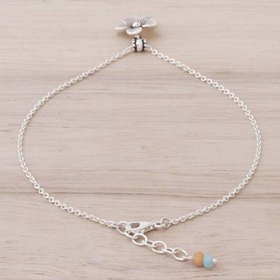 Alternate image for Handmade Quartz and Silver Floral Anklet from Thailand Charm in Bloom